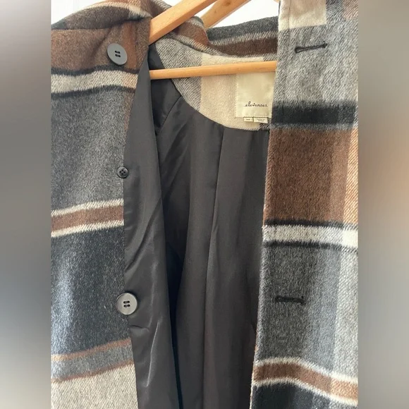 Anthropologie Elevenses Hampden Brown Plaid Hooded Wool Coat XS - Picture 4 of 11